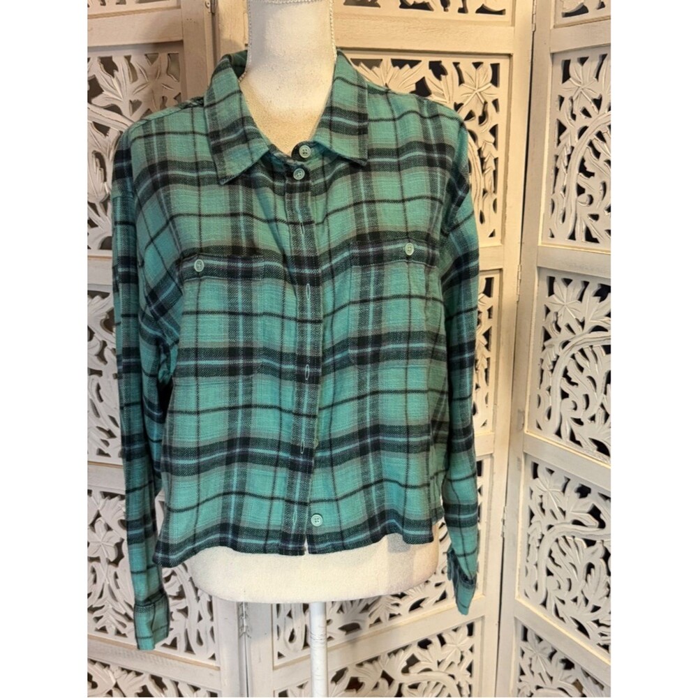 NWT American Eagle Outfitters Mint Plaid Button-Up Shirt Sz